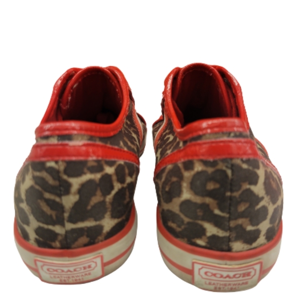 Coach "Deja" Leopard Print Lace Canvas Red Brown Black & White Size 6B - Picture 4 of 9